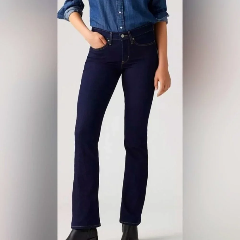 Levi’s Shaping Bootcut 315 Dark wash white stitching denim jeans stretch US32 - Picture 2 of 9
